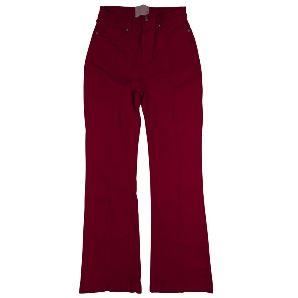 Revice Denim Venus Flare Jeans Red Mars Bars Peekaboo Back Sz 32 Bell Bottom